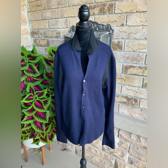 LAVIN Wool Silk Button Navy Black Sweater Cardigan Women’s SZ L/G Made in Italy - Picture 3 of 16